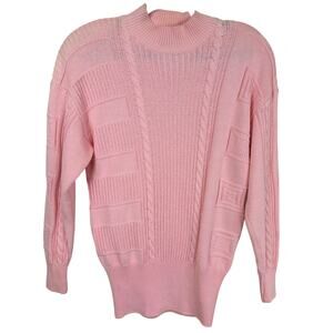 Classique Pink High Neck Knitted Long Sleeve Cotton Sweater Size S
